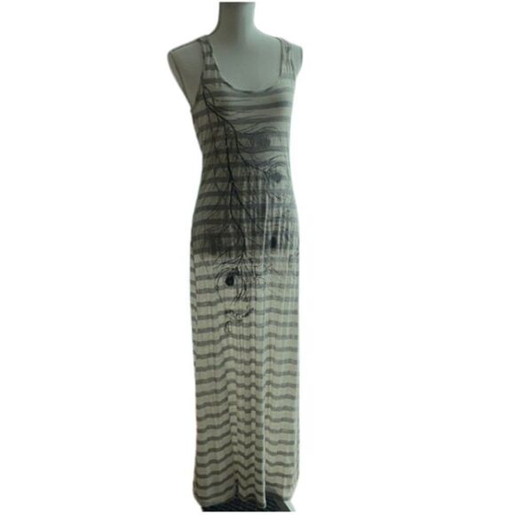 Size Med. Gray and White Striped Maxi Dress - Picture 1 of 4